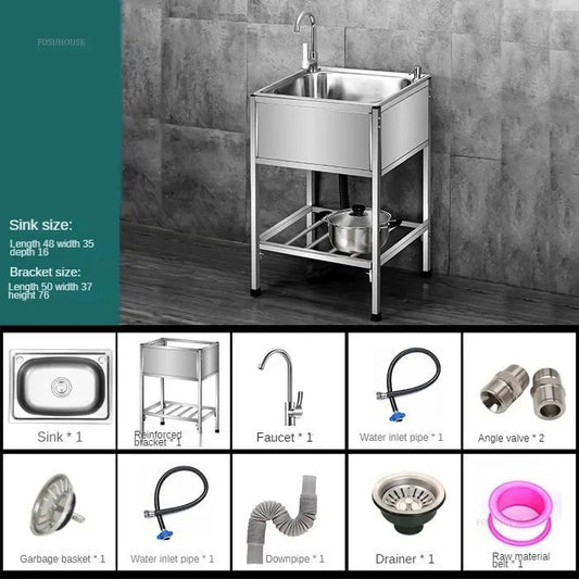 Pia de cozinha simples com bacia dupla, para sala de jantar, suporte reforçado,