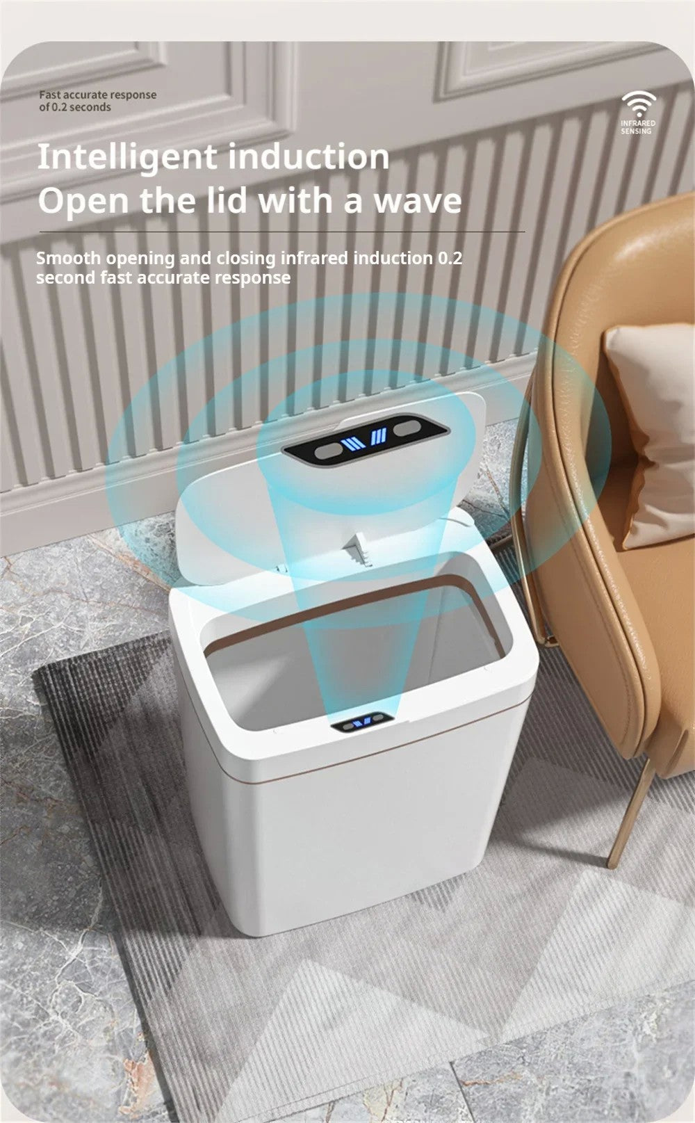 Lixeira inteligente de 15l, automaticamente sem toque, sensor inteligente, detec