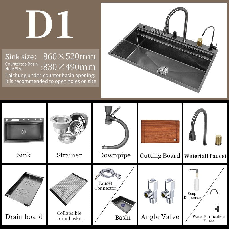 Torneira De Cachoeira De Aço 304, Pia De Cozinha Grande Slot Único, Torneira n