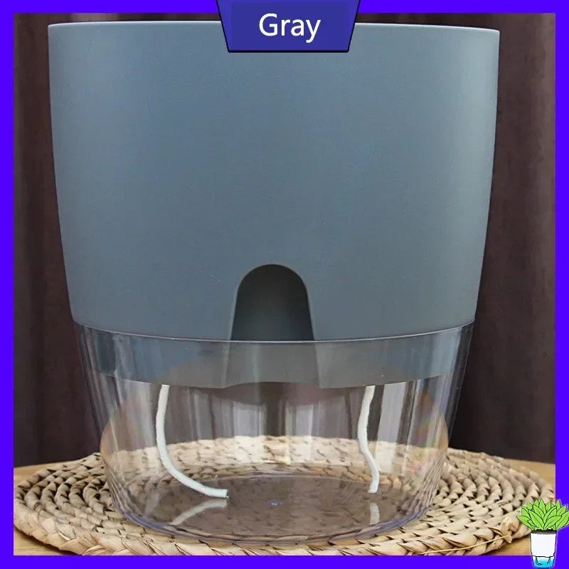 Vaso de flores de plástico transparente, camada dupla, rega automática, corda