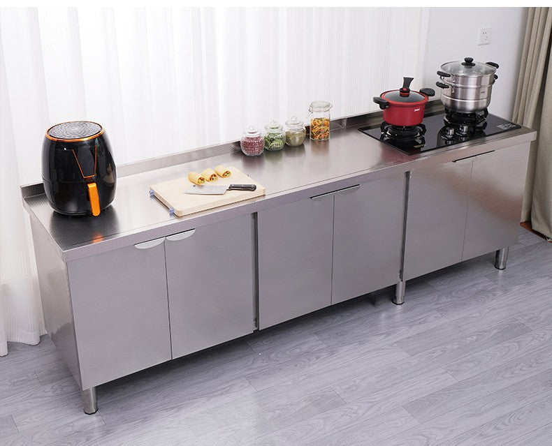 Armário de pia de aço inoxidável integrado de cozinha, armário, fogão, mesa