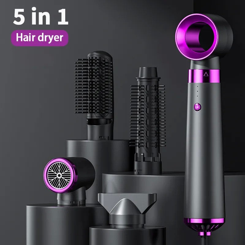Secador de cabelo multifuncional 5 em 1, pente de ar quente, haste de ondulação automática, pente de cabelo reto, ferramenta estilo salão de beleza, secagem rápida