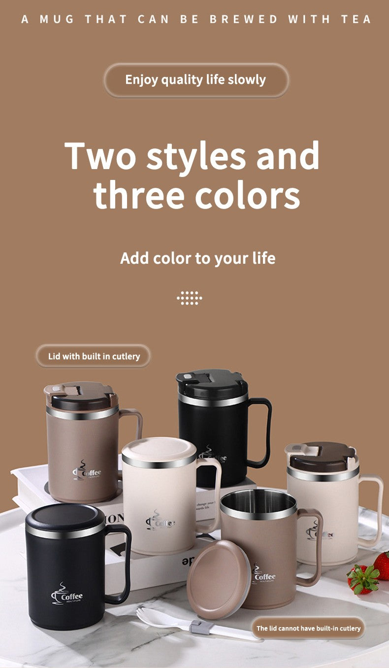 WORTHBUY Copo de café térmico de parede duplo com filtro e colher 304 copo de