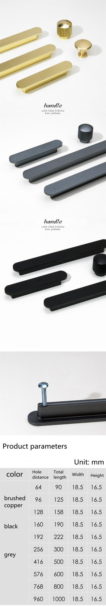 KK & FING-Long Ouro Escovado Maçanetas Móveis, Liga de Alumínio, Armário