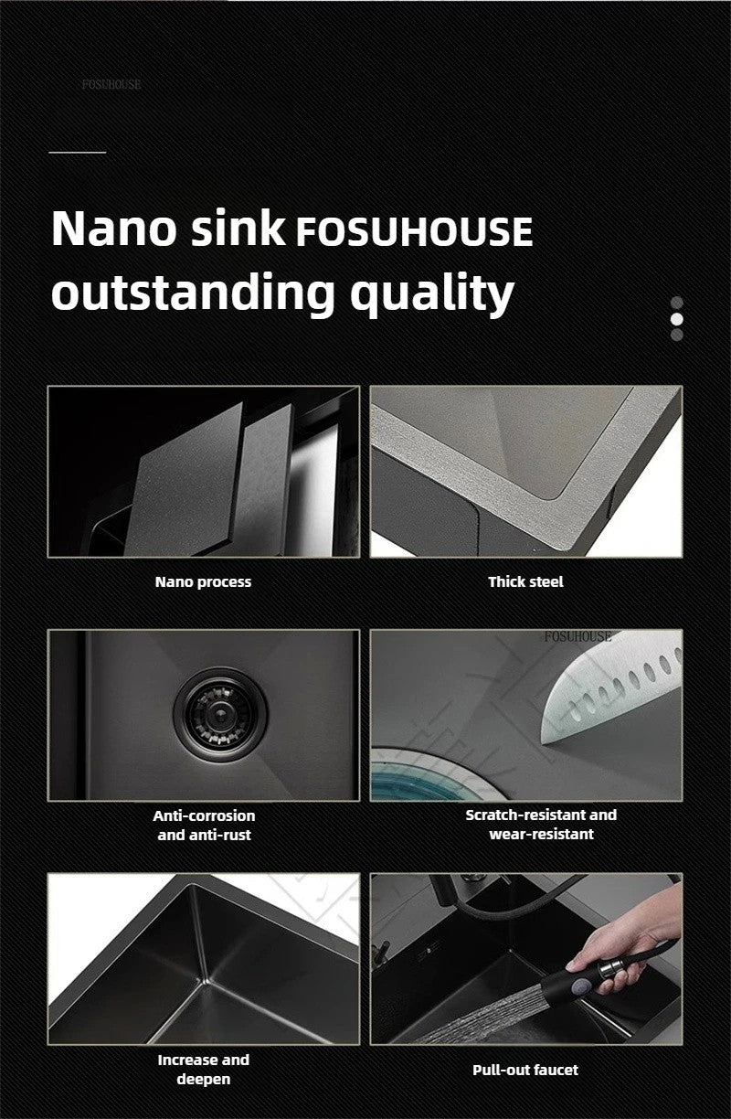 Pia de cozinha de aço inoxidável 304 espessada, grande capacidade, tigela úni