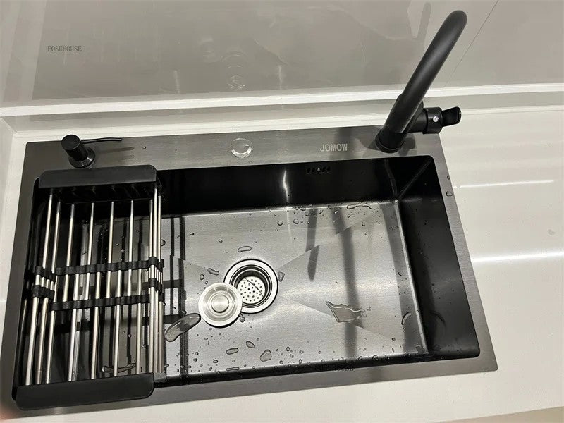 Pia de cozinha de aço inoxidável 304 espessada, grande capacidade, tigela úni