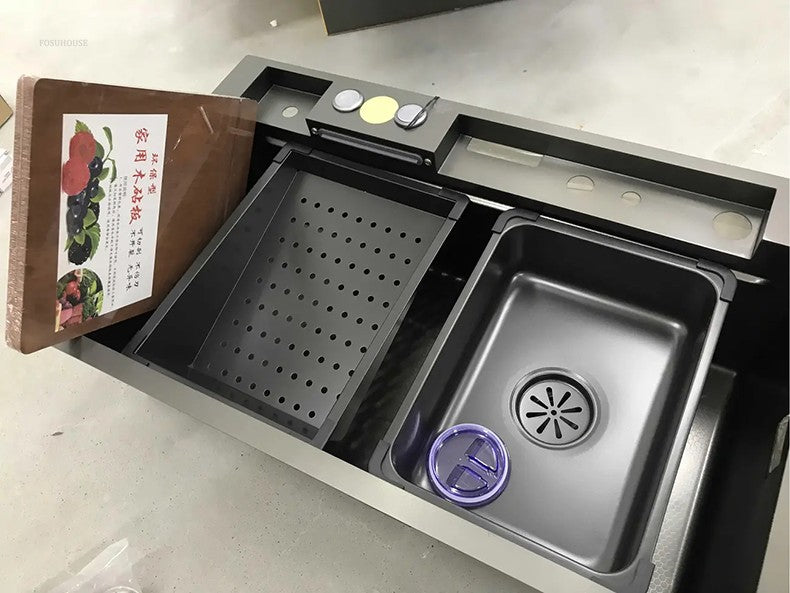 Pias de cozinha inteligentes com slot único para apartamentos, pias multifuncio