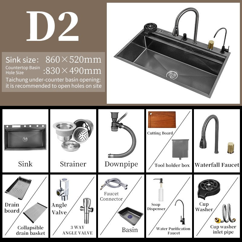 Torneira De Cachoeira De Aço 304, Pia De Cozinha Grande Slot Único, Torneira n