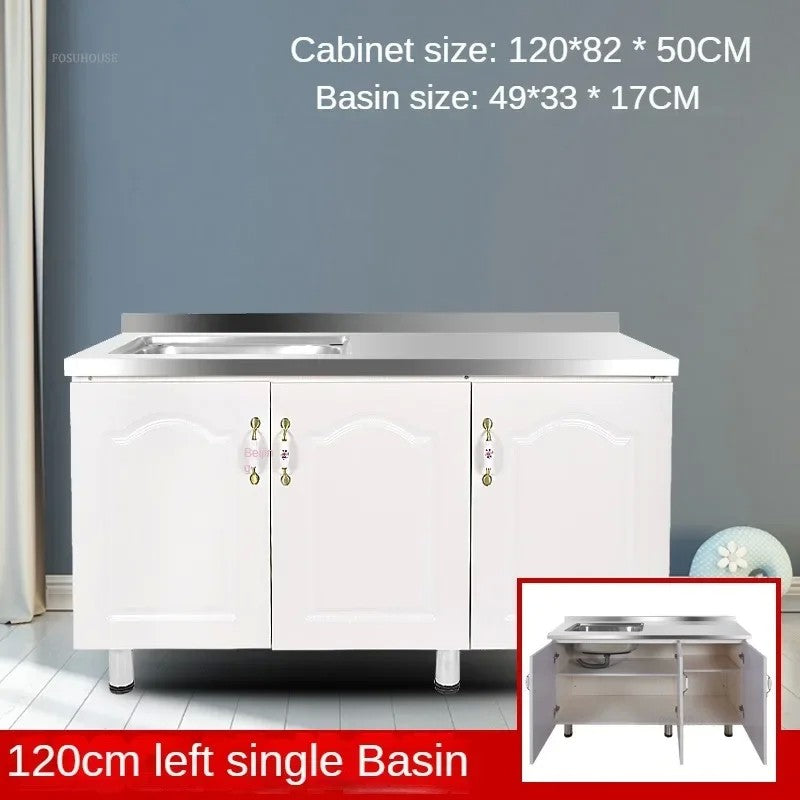 Pias de cozinha modernas de aço inoxidável, pia de lavar louça, armário de c