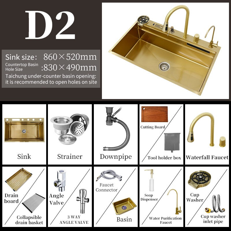 Torneira De Cachoeira De Aço 304, Pia De Cozinha Grande Slot Único, Torneira n