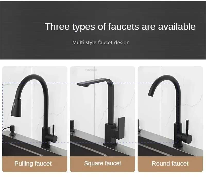 Pia de cozinha grande de aço inoxidável, armário integrado, pia de lavagem de