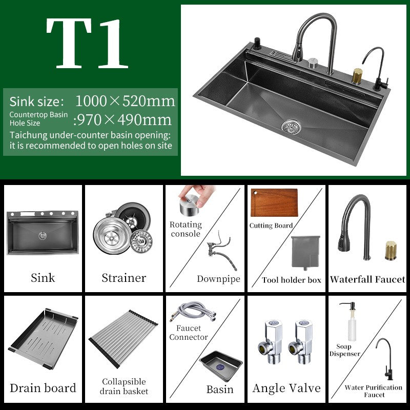 Torneira De Cachoeira De Aço 304, Pia De Cozinha Grande Slot Único, Torneira n