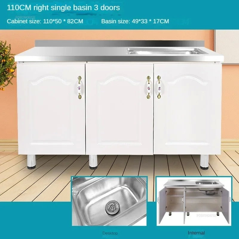 Pias de cozinha modernas de aço inoxidável, pia de lavar louça, armário de c