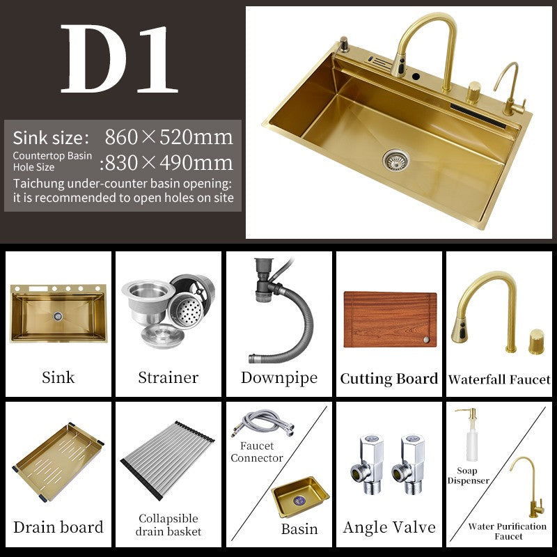 Torneira De Cachoeira De Aço 304, Pia De Cozinha Grande Slot Único, Torneira n