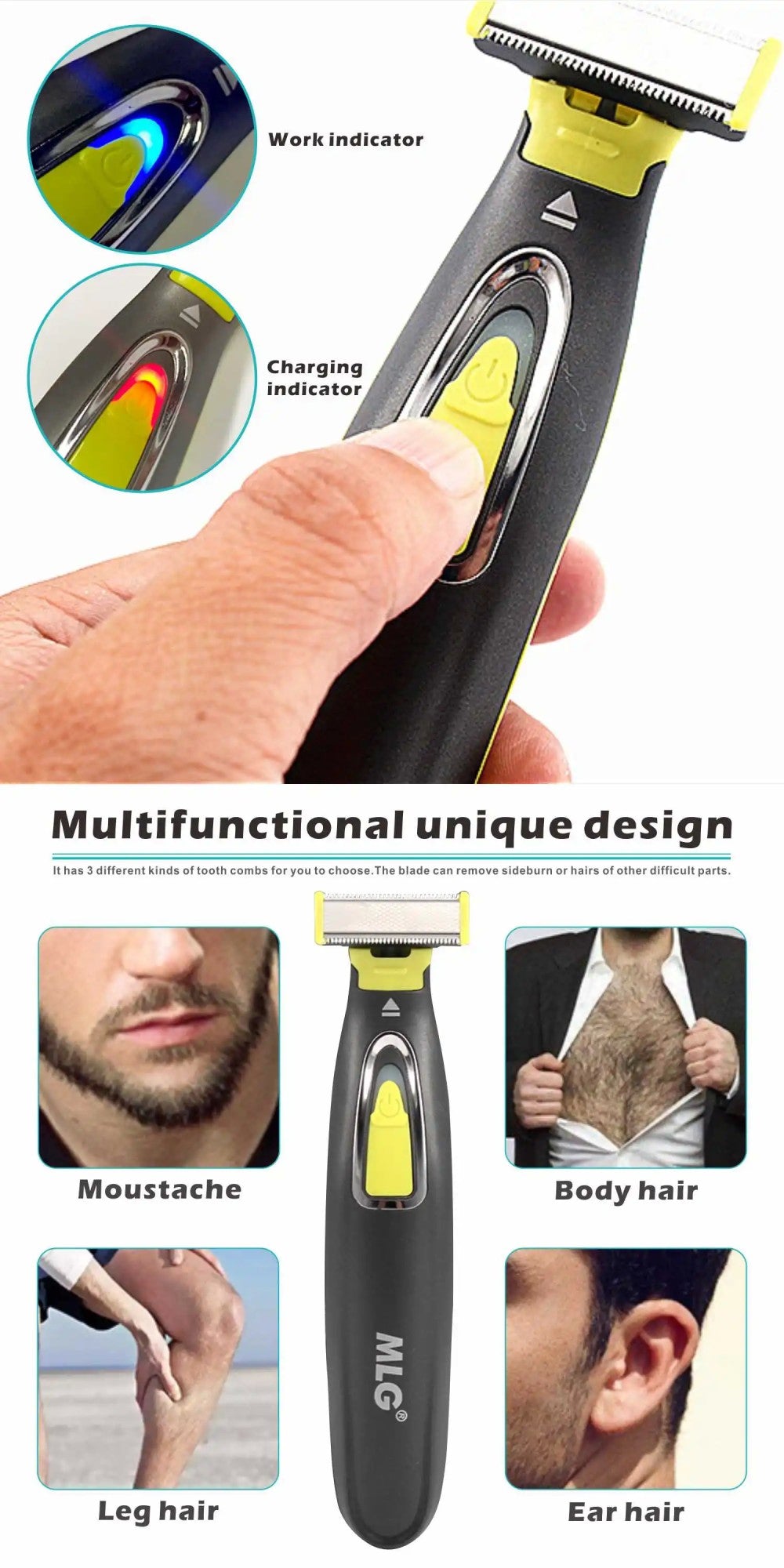 Barbeador elétrico para homens e mulheres, portátil, aparador de corpo inteiro