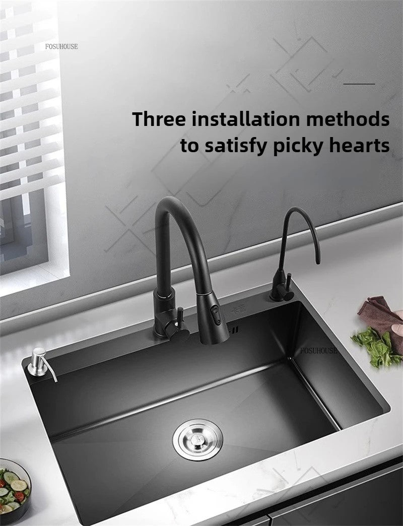 Pia de cozinha de aço inoxidável 304 espessada, grande capacidade, tigela úni