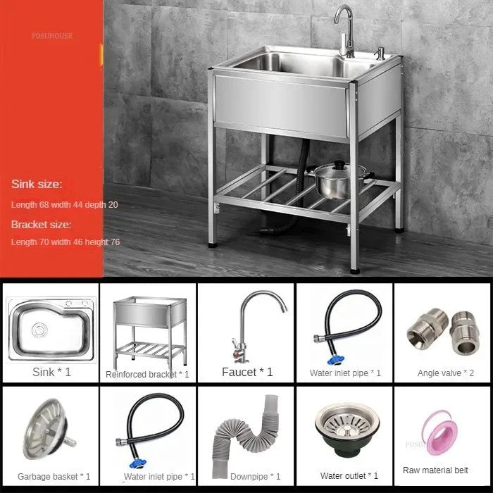 Pia de cozinha simples com bacia dupla, para sala de jantar, suporte reforçado,