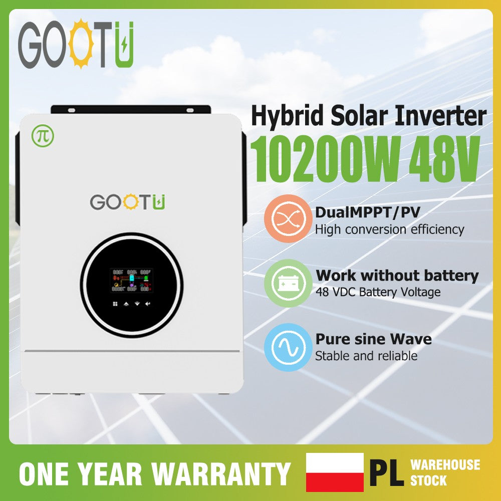 Gootu 6.2kw/10.2kw inversor solar híbrido saída dupla 24v/48v mppt 160a onda s