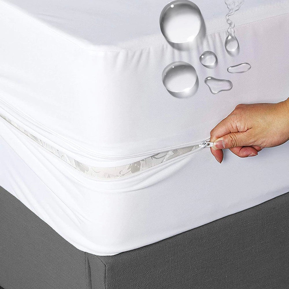 Capa de colchão impermeável totalmente fechada de 6 lados com zíper lençol à prova de poeira para cama de casal, solteiro, completo, Queen, King