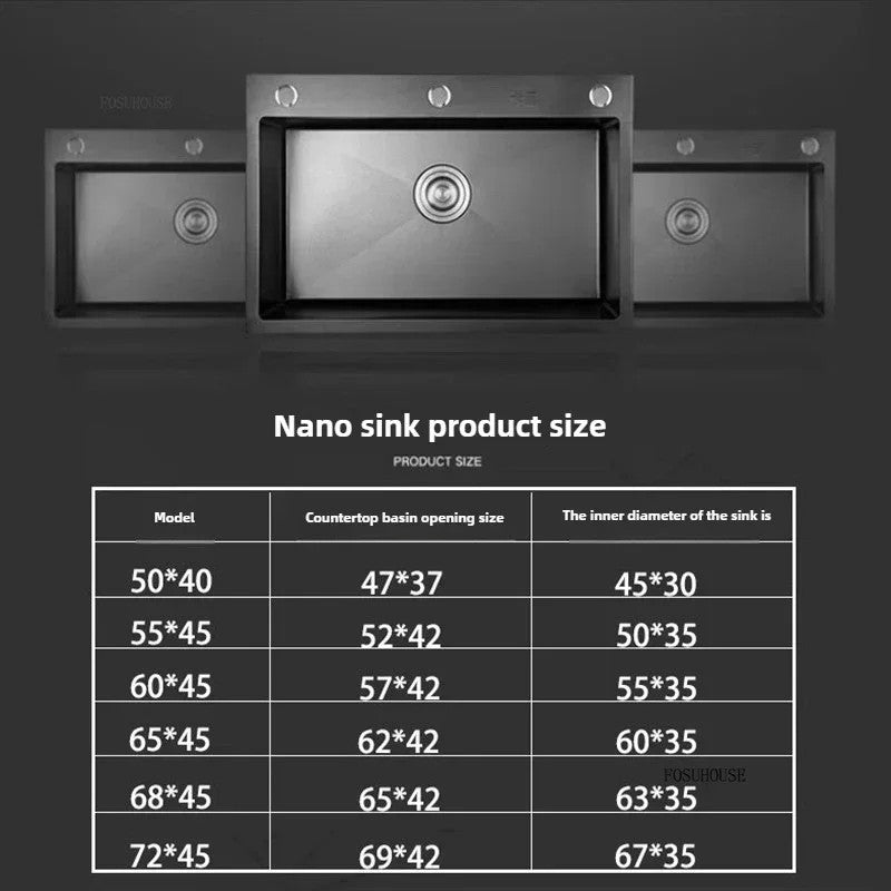 Pia de cozinha de aço inoxidável 304 espessada, grande capacidade, tigela úni