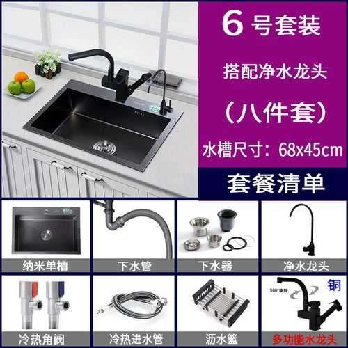 Pias simples feitas à mão para bancada de cozinha, pias de lavagem nano pretas