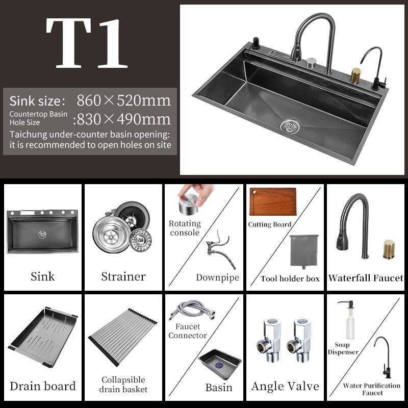 Torneira De Cachoeira De Aço 304, Pia De Cozinha Grande Slot Único, Torneira n