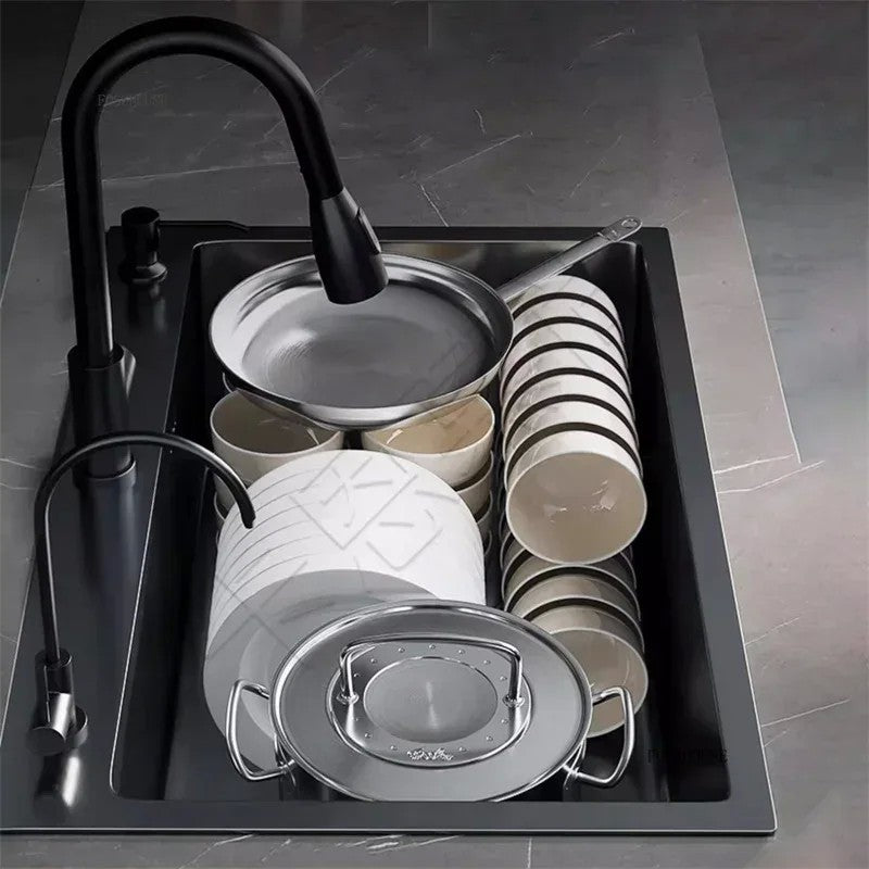 Pia de cozinha de aço inoxidável 304 espessada, grande capacidade, tigela úni