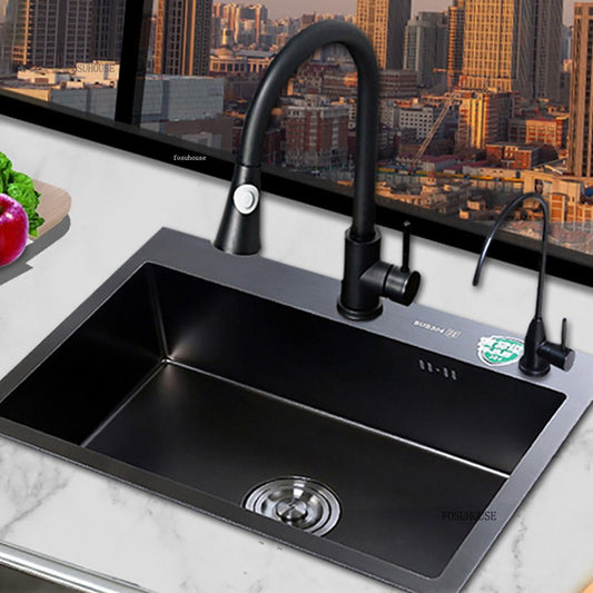 Pias simples feitas à mão para bancada de cozinha, pias de lavagem nano pretas