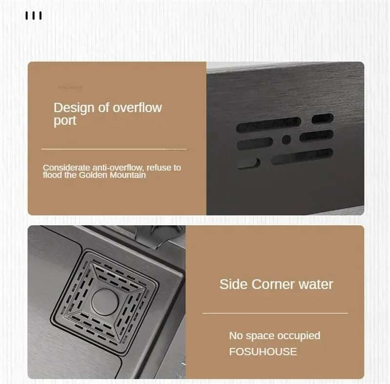 Pia de cozinha grande de aço inoxidável, armário integrado, pia de lavagem de