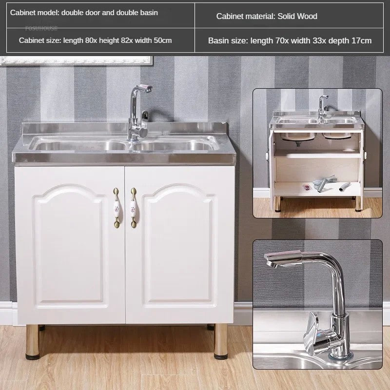 Pias de cozinha modernas de aço inoxidável, pia de lavar louça, armário de c