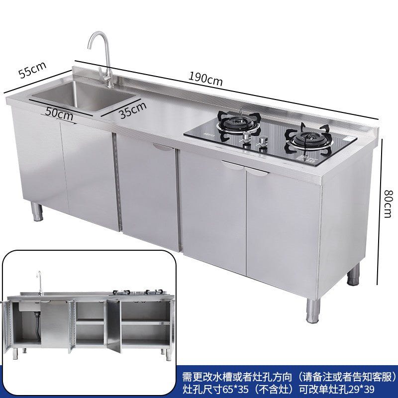 Armário de pia de aço inoxidável integrado de cozinha, armário, fogão, mesa