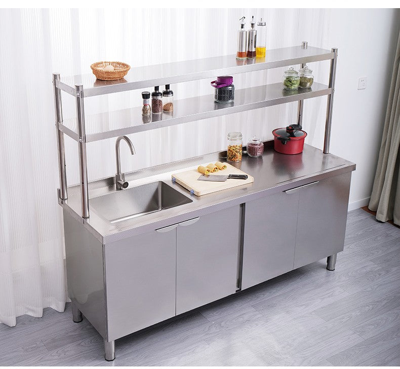 Armário de pia de aço inoxidável integrado de cozinha, armário, fogão, mesa