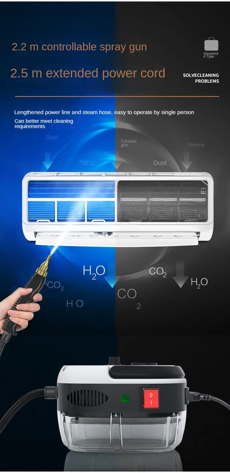 Limpador a vapor de alta pressão, limpadores de ar condicionado para casa, cozi