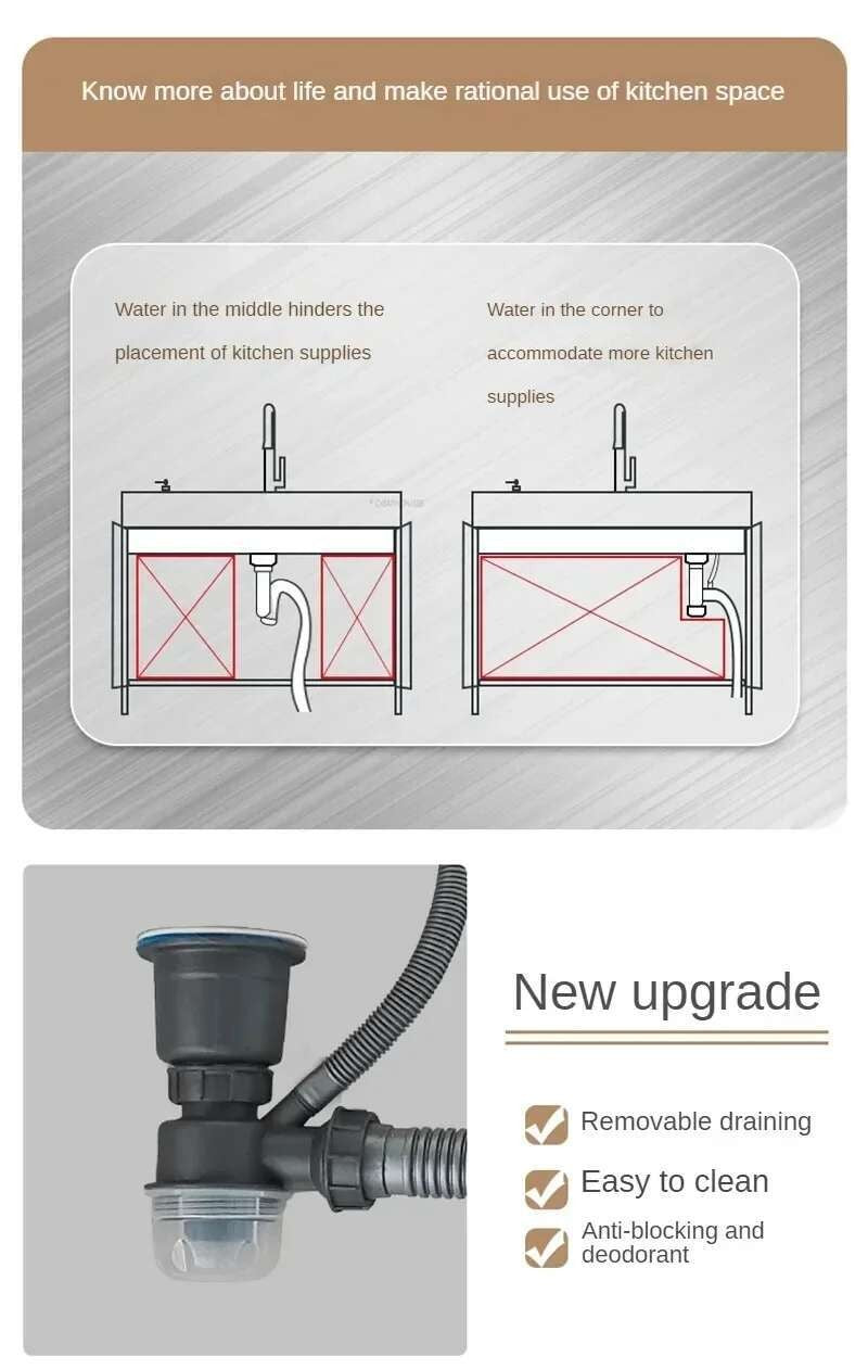 Pia de cozinha grande de aço inoxidável, armário integrado, pia de lavagem de