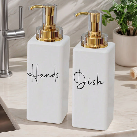 Conjunto de dispensador de sabão para mãos e pratos, formato quadrado, garrafa