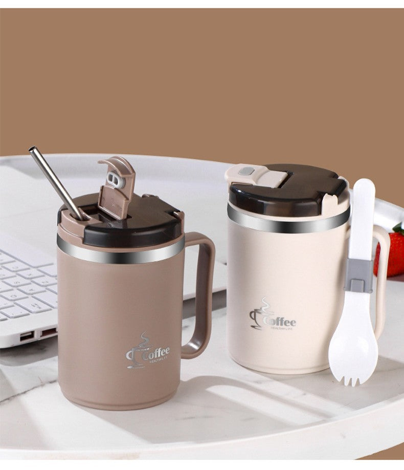 WORTHBUY Copo de café térmico de parede duplo com filtro e colher 304 copo de