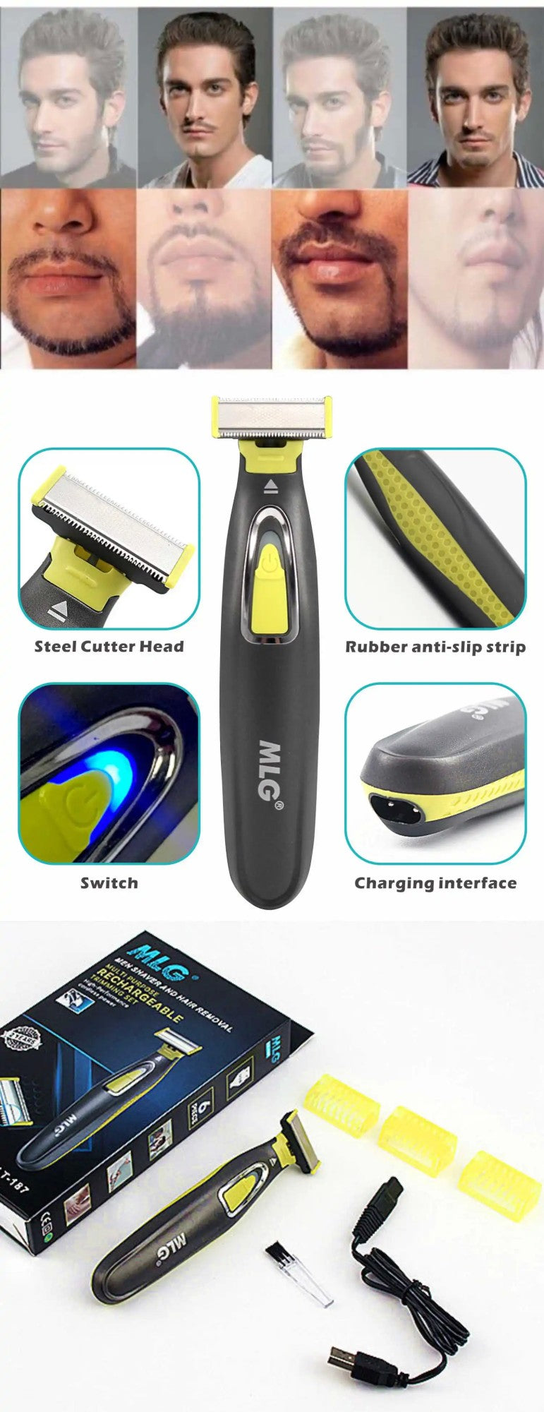 Barbeador elétrico para homens e mulheres, portátil, aparador de corpo inteiro