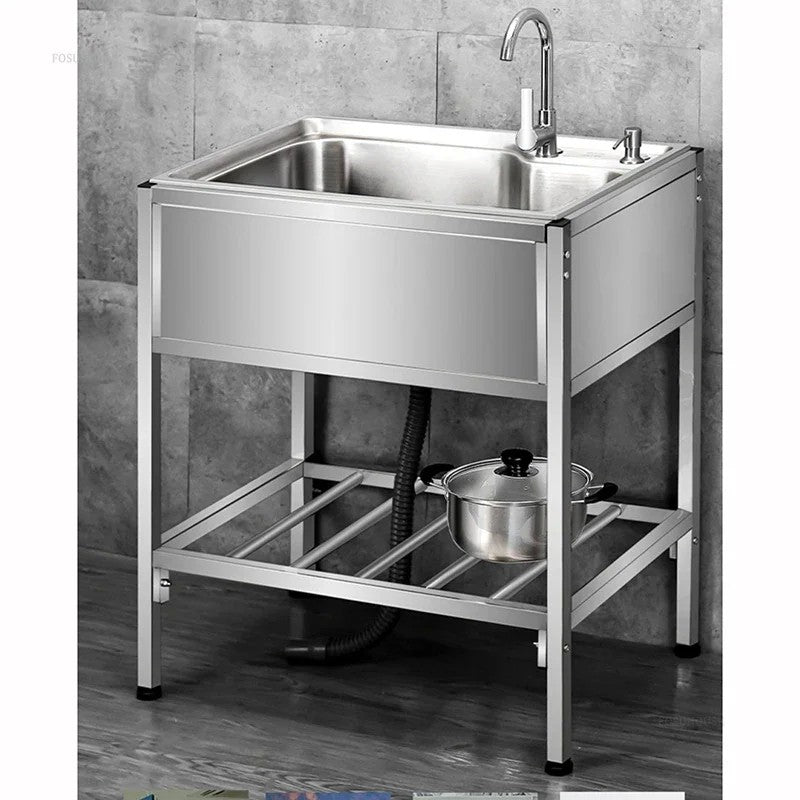 Pia de cozinha simples com bacia dupla, para sala de jantar, suporte reforçado,