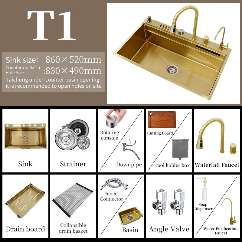 Torneira De Cachoeira De Aço 304, Pia De Cozinha Grande Slot Único, Torneira n