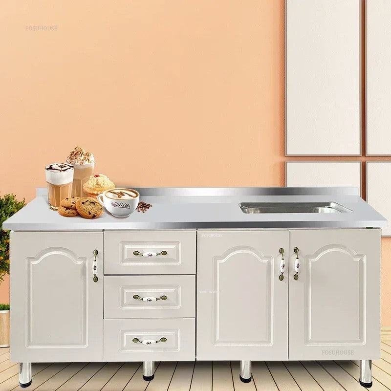 Pias de cozinha modernas de aço inoxidável, pia de lavar louça, armário de c