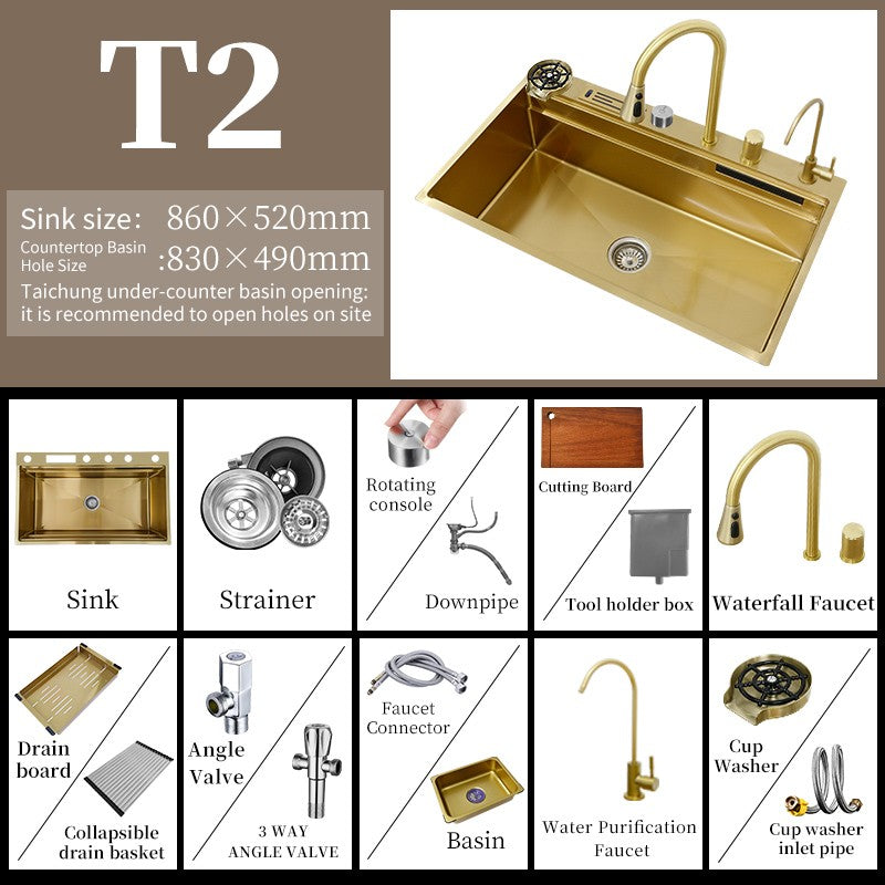 Torneira De Cachoeira De Aço 304, Pia De Cozinha Grande Slot Único, Torneira n