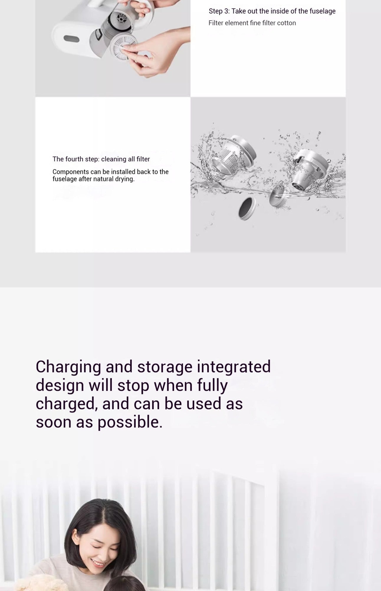 Xiaomi mijia removedor de ácaros sem fio escova esterilização uv 16kpa instru