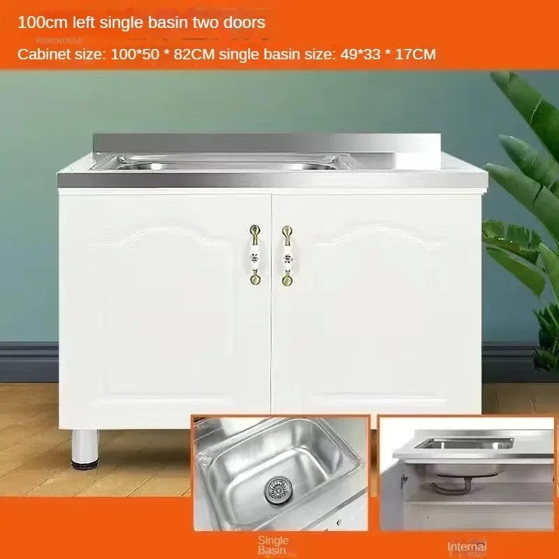 Pias de cozinha modernas de aço inoxidável, pia de lavar louça, armário de c