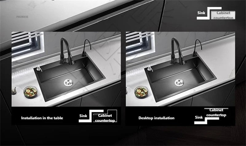 Pia de cozinha de aço inoxidável 304 espessada, grande capacidade, tigela úni