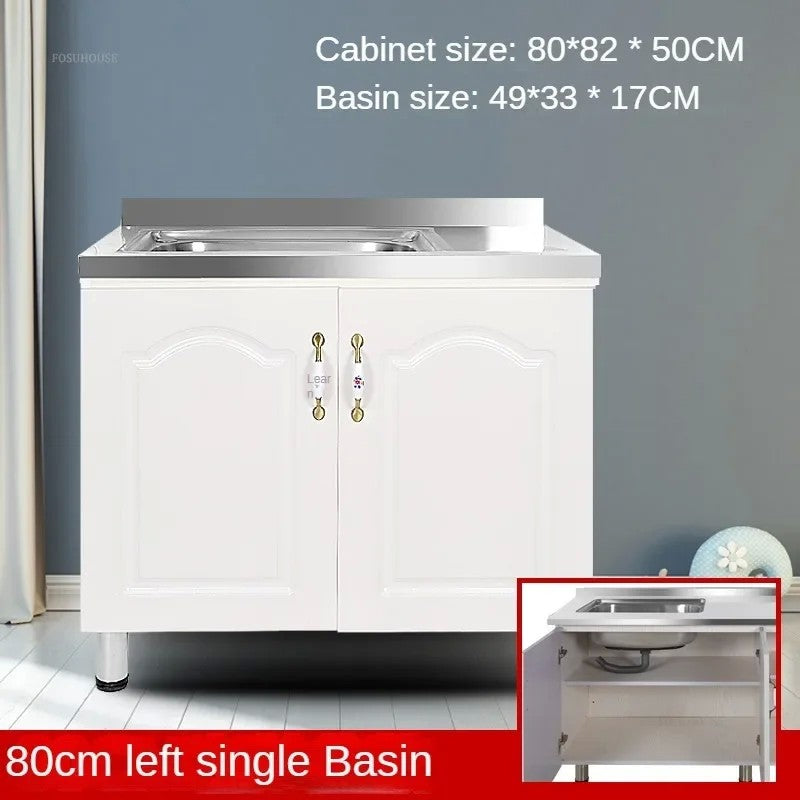 Pias de cozinha modernas de aço inoxidável, pia de lavar louça, armário de c