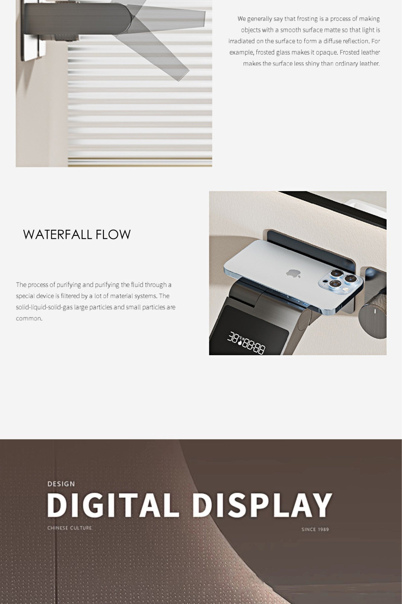 Torneira inteligente de latão preto para banheiro com design de display digital