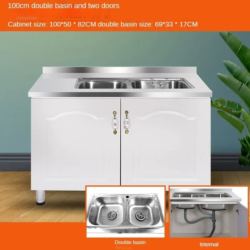 Pias de cozinha modernas de aço inoxidável, pia de lavar louça, armário de c