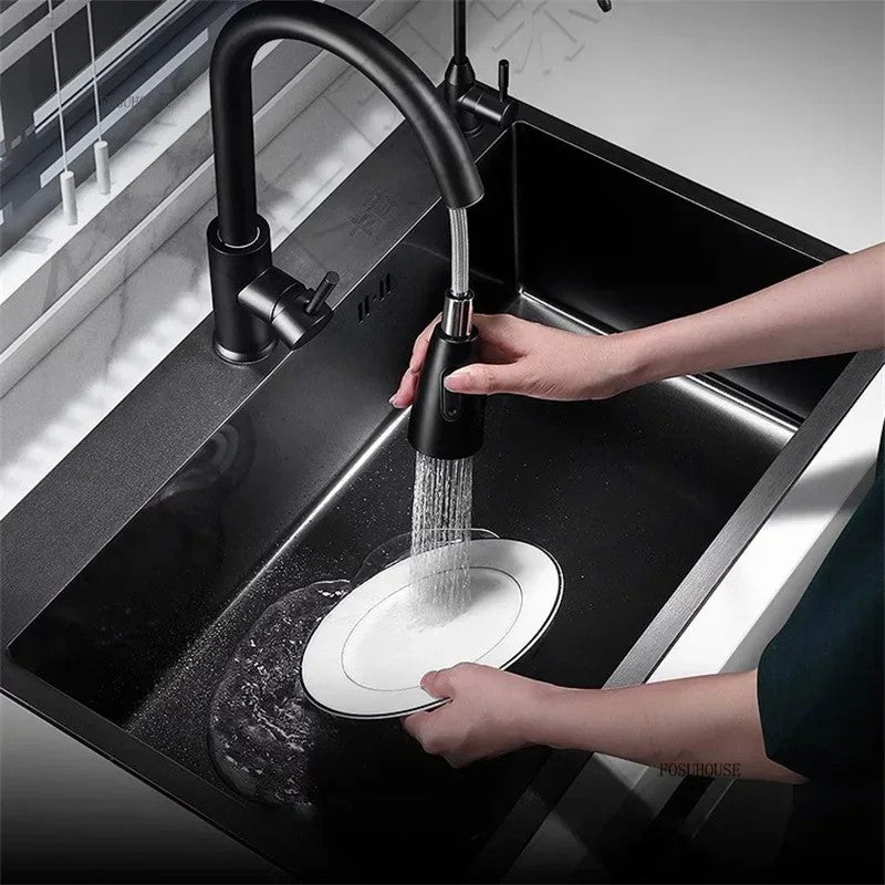 Pia de cozinha de aço inoxidável 304 espessada, grande capacidade, tigela úni