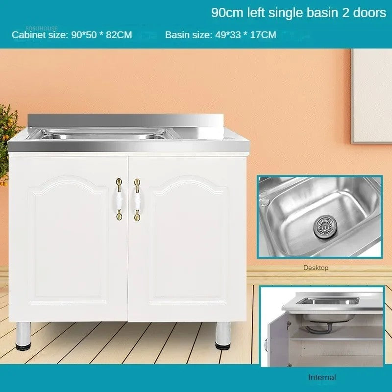 Pias de cozinha modernas de aço inoxidável, pia de lavar louça, armário de c