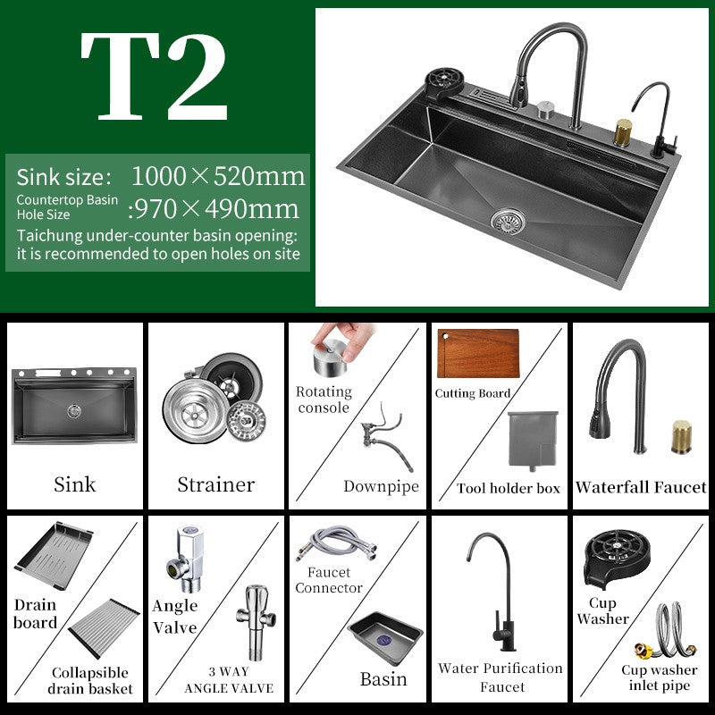 Torneira De Cachoeira De Aço 304, Pia De Cozinha Grande Slot Único, Torneira n